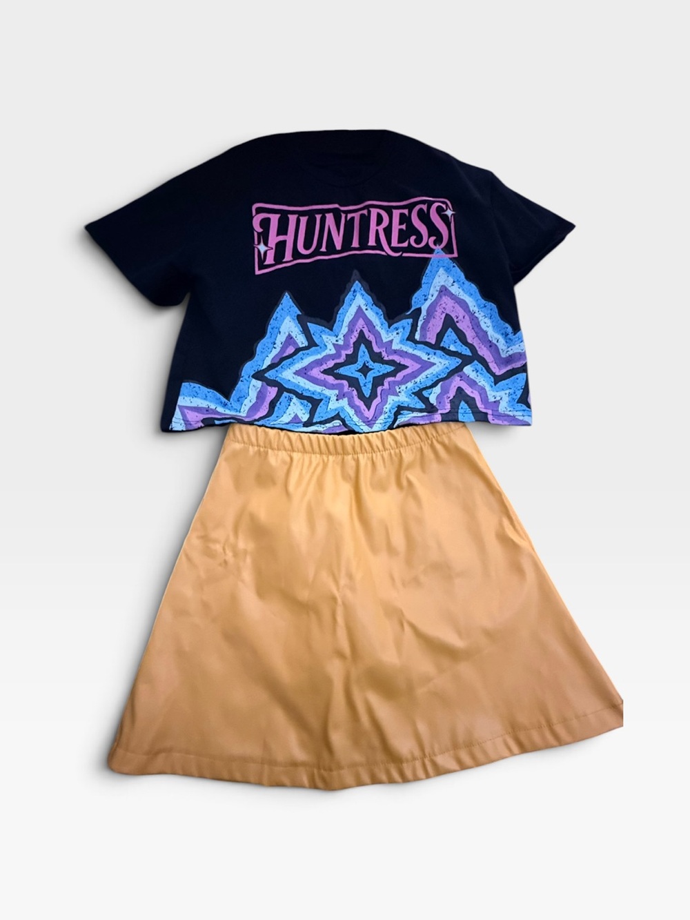 Huntress Graphic Crop Top & Tan A-Line Skirt Kids Set - KPDH Mira